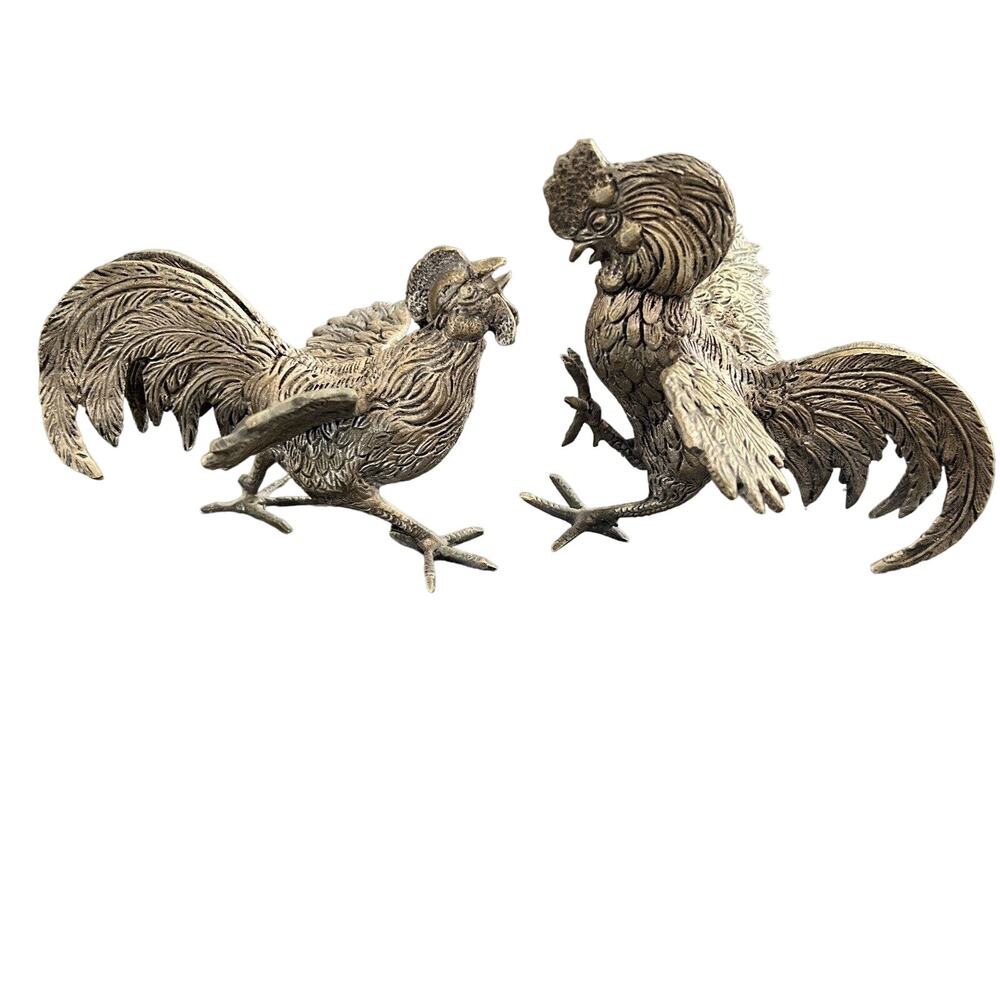 Brass Hen & Rooster Dispute Vintage Detailed Features Heavy ,Rooster 5x5 Hen 5x4